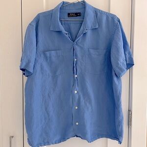 Polo by Ralph Lauren 66% linen 34% silk blue short-sleeve men’s button down, XL